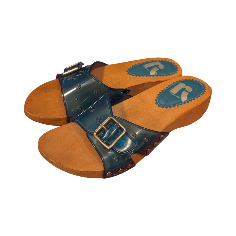 Report Legend Womens Teal Jelly Wooden Platform Slide Sandals Size 8 Made Brazil